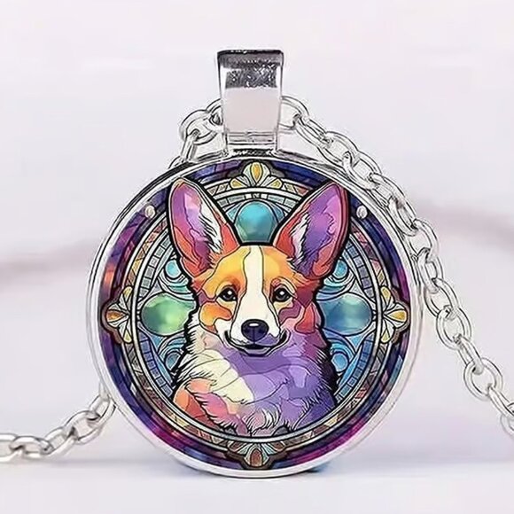 Silver CORGI Dog Glass Cabochon Pendant Necklace - Picture 1 of 3